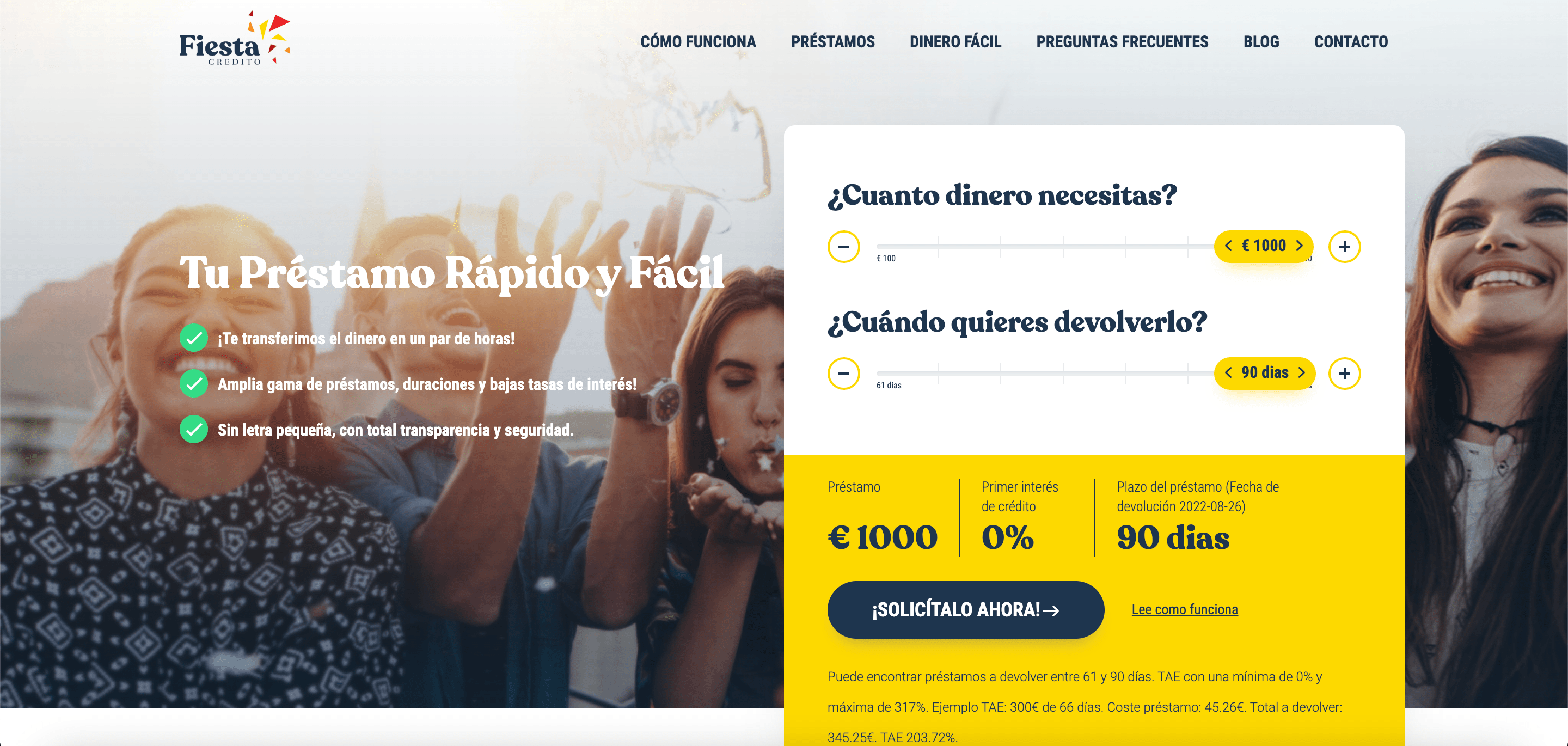 Fiesta Crédito - préstamo online de hasta 1 000€